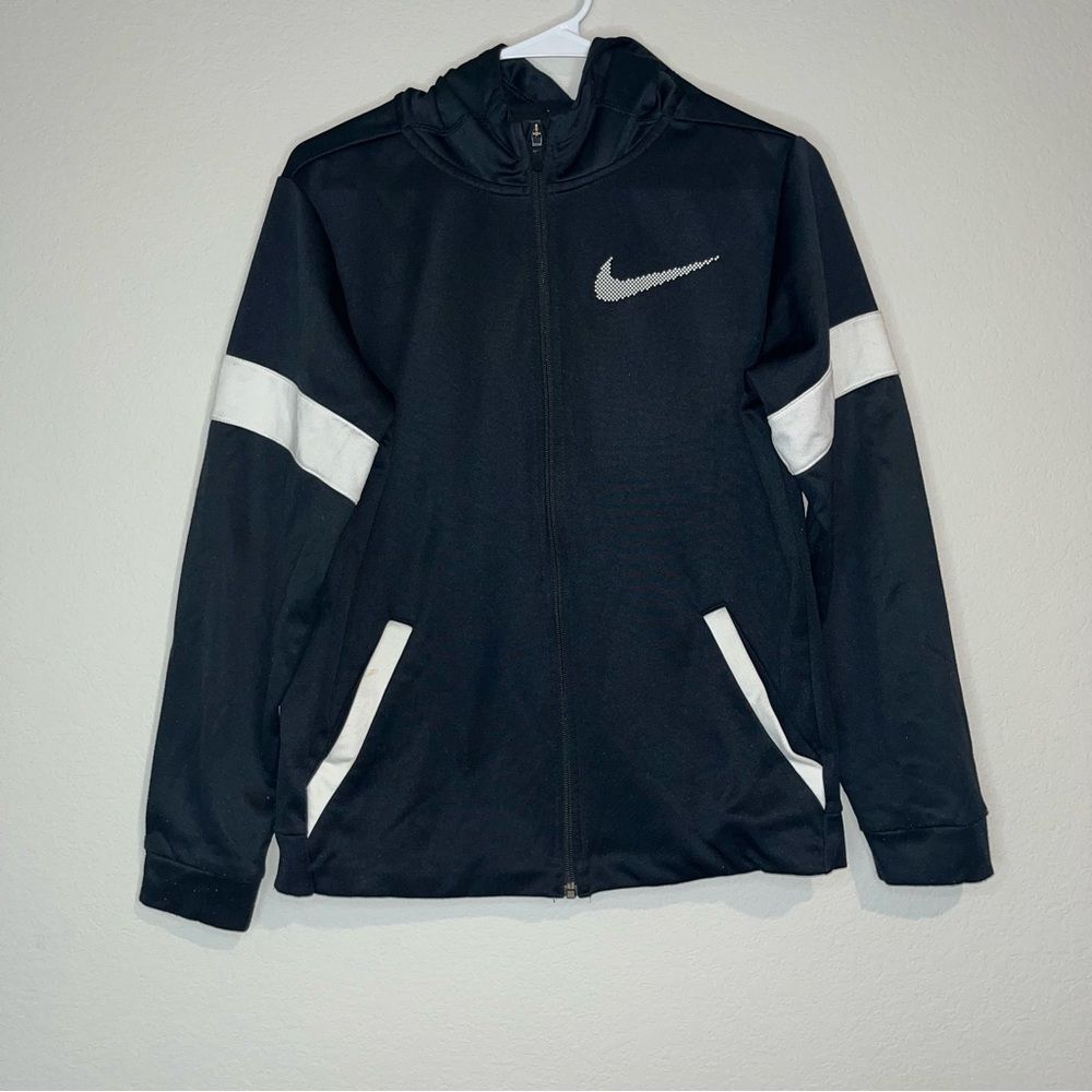 Nike XL Youth Boys Girls full zip hoodie Black with white athletic